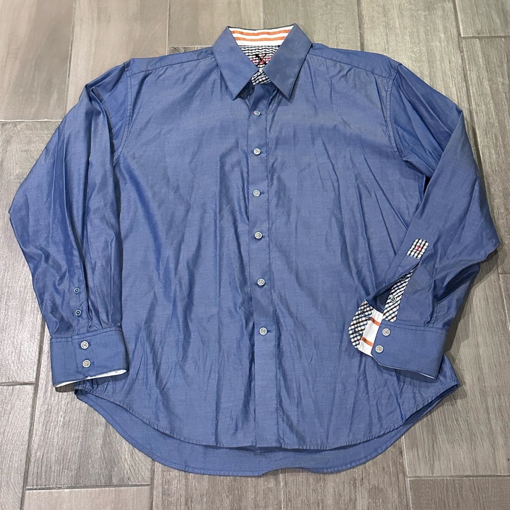 Robert Graham Men's Blue Long-Sleeve Button-Down Shirt w/plaid accents Size XL
